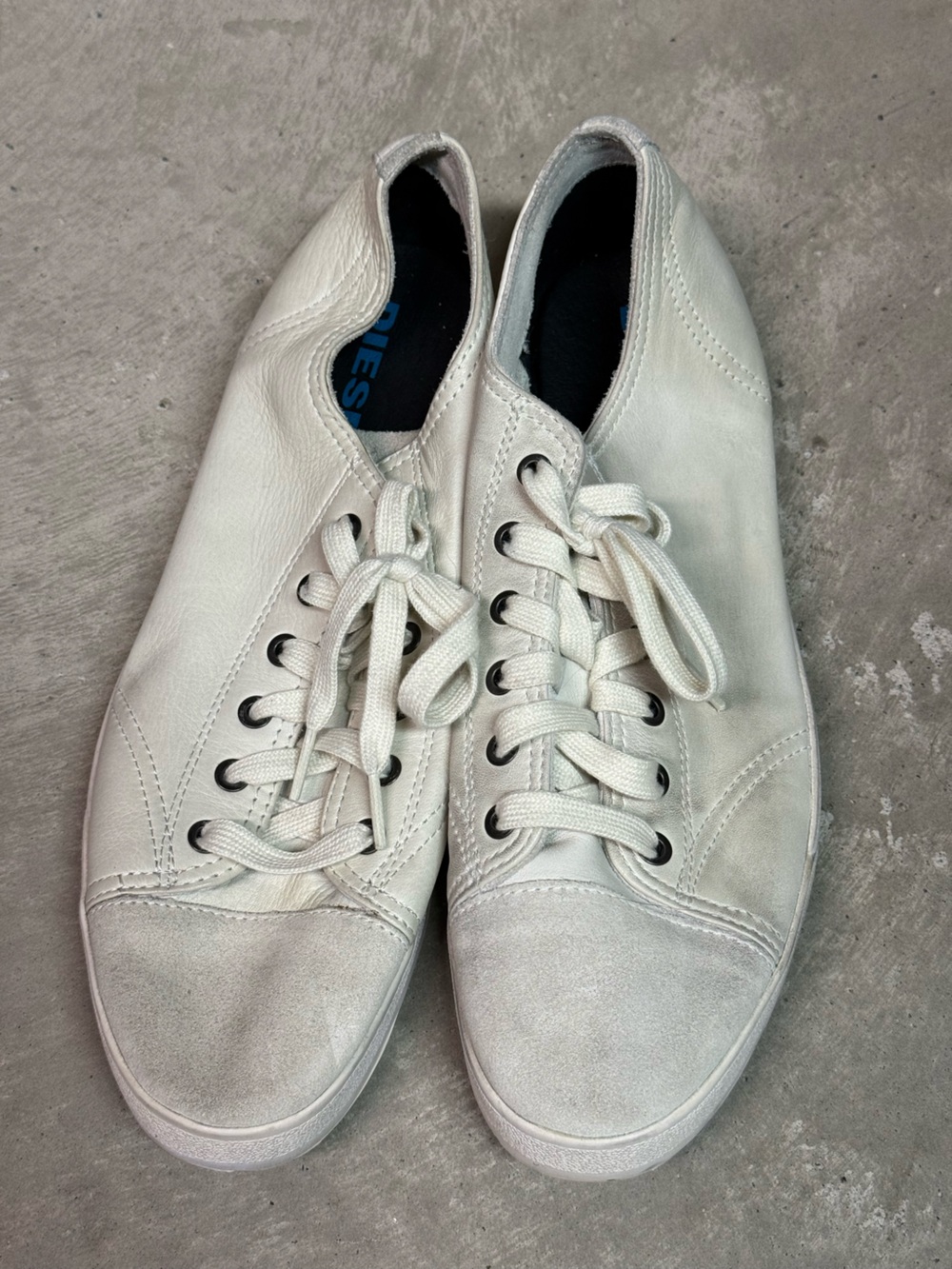 Diesel White Leather Low-Top Lace-Up Sneakers